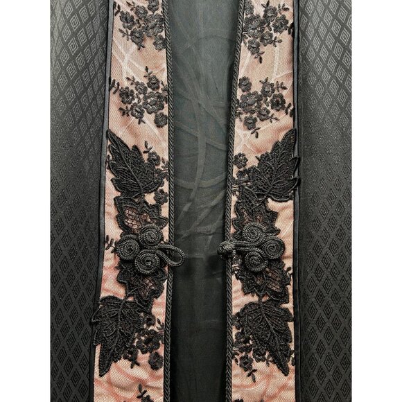 LILI BUTLER Y2K Vintage Black & Rose Embroidered 100% Silk Opera Jacket – Size S - Picture 8 of 9